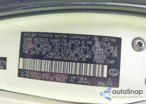 2006 Lexus Sc 430 z USA, uszkodzony, nr VIN JTHFN48Y269008178